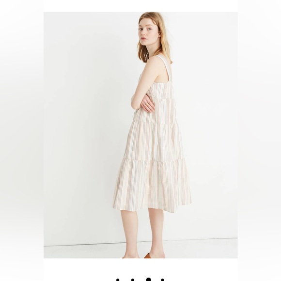 Madewell Button-Back Tiered Dress in Textural Rainbow Stripe size 12 - - Picture 2 of 6